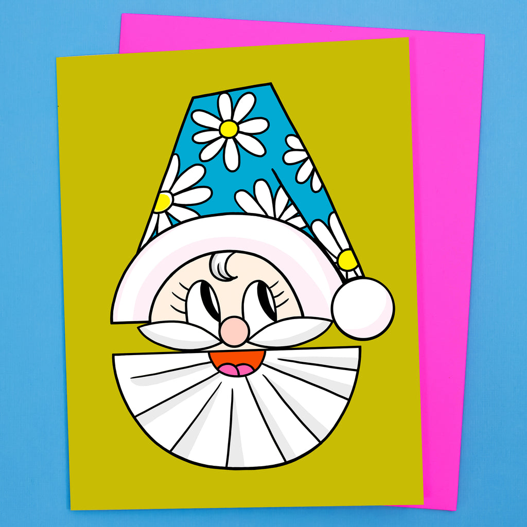 Daisy Hat Santa Holiday Card